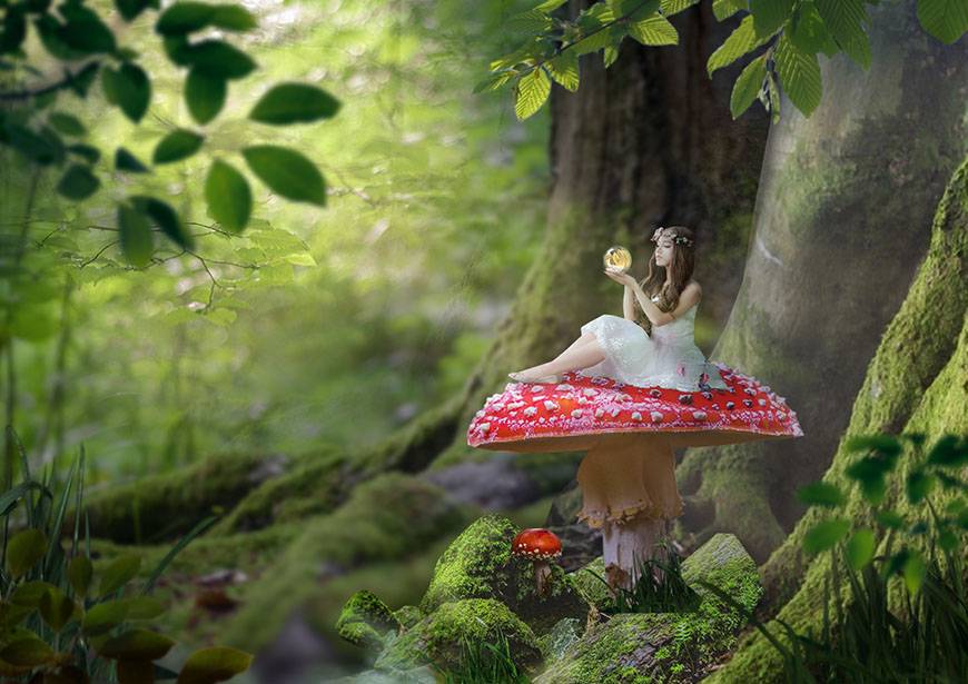 PS合成梦幻森林中的魔法精灵女生图片