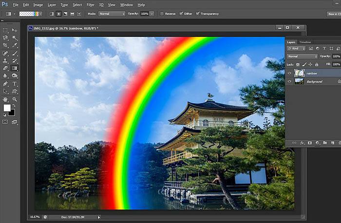 用PS快速给图片添加逼真彩虹效果的教程