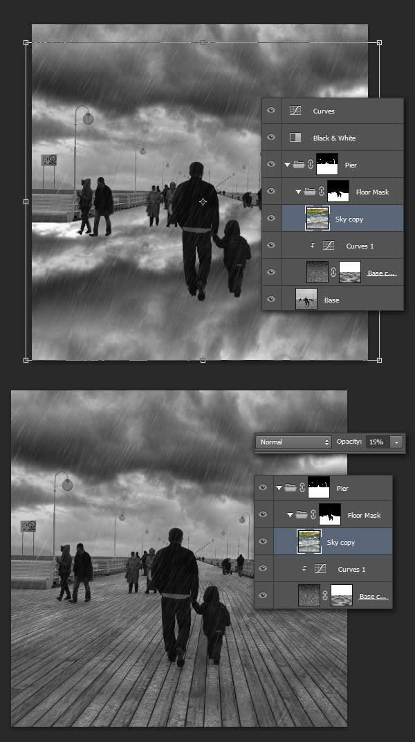 给黑白照片添加暴风雨特效的PS技巧