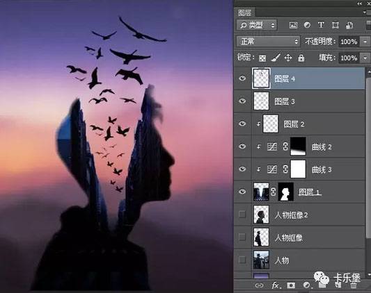合成人像飞鸟二次曝光图片效果的PS教程