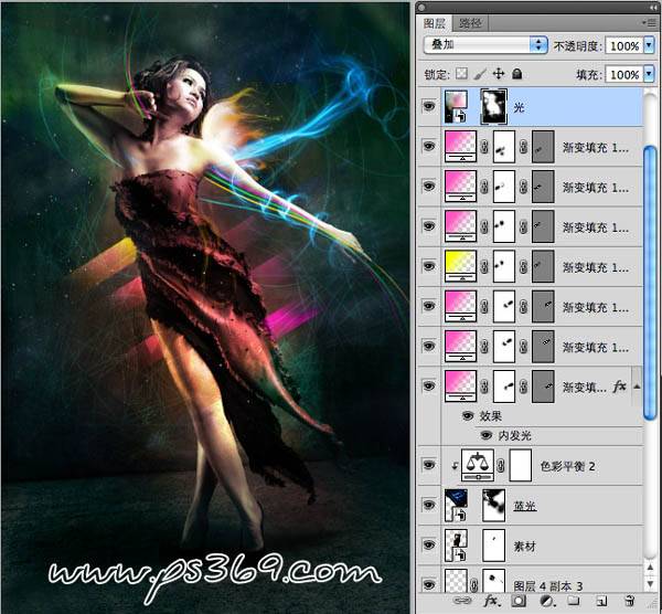 合成绚丽光影特效美女插画图片的PS教程