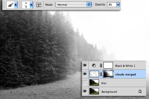 给野外树林照片添加大雾效果的PS技巧