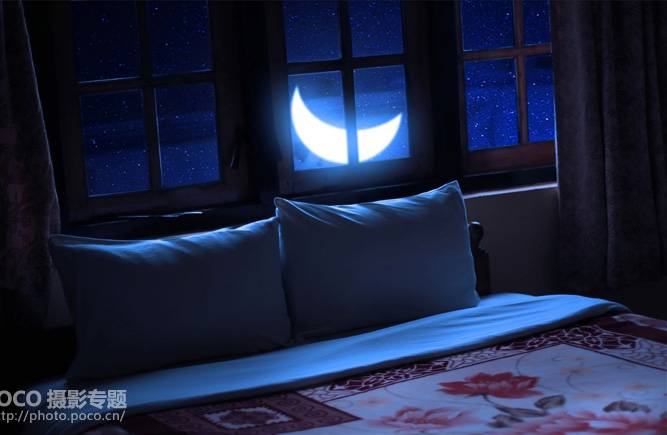 PS如何调出明亮月色照耀下的卧室图片
