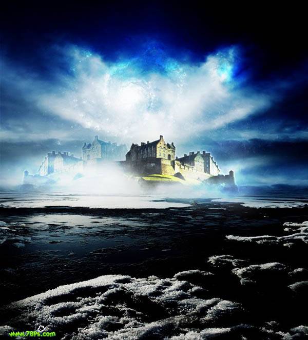 PS合成冰河上的科幻城堡图片效果