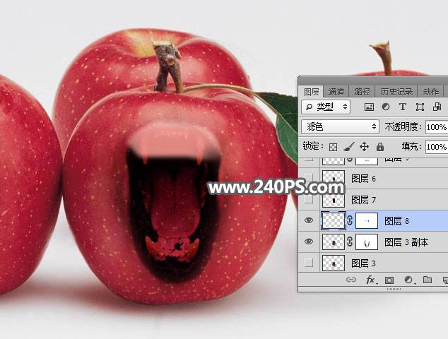 合成张开恐怖大嘴苹果图片的PS教程