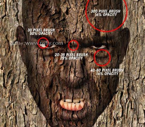 合成恐怖树皮头像图片效果的PS教程