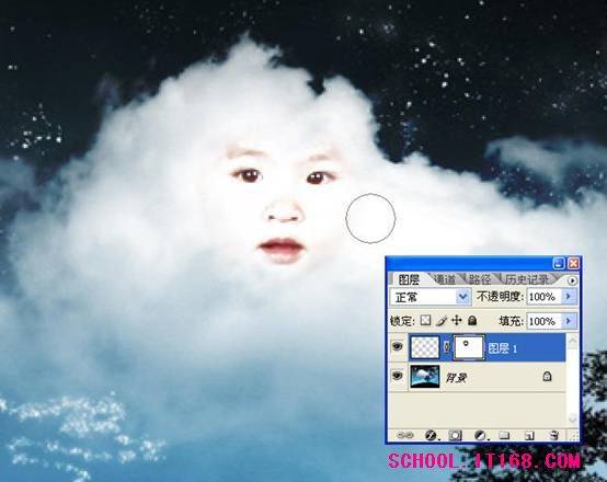 用PS儿童照片合成唯美动漫云彩图像