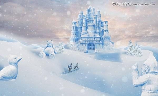 合成漂亮冬季雪景城堡图片的PS教程
