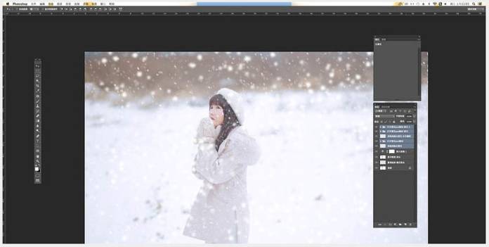 PS软件给女生照片添加漫天雪花效果