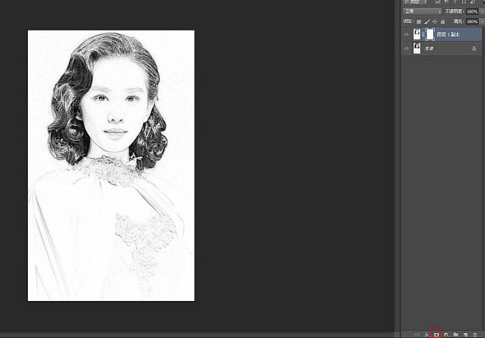 PS软件将美女头像照片制成逼真素描画