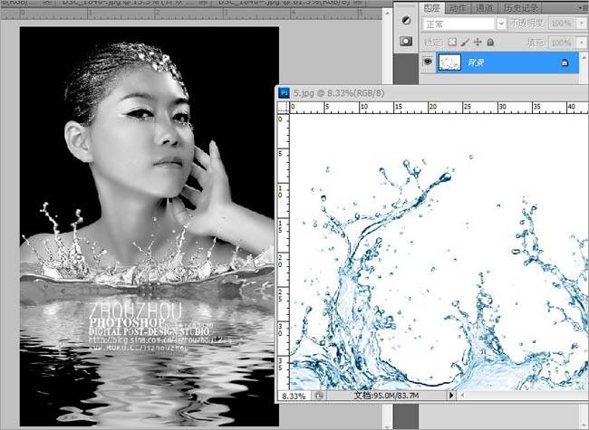 Photoshop制作黑白水中人物倒影广告图片