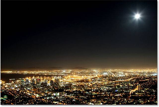 PS滤镜给城市夜空照片添加满天星星效果